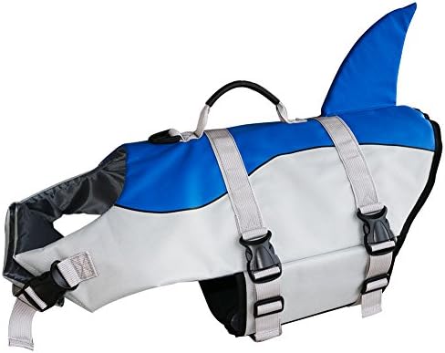 Ofilon Dog Life Jacket, Ripstop Pet Life Vest Preserver for Small, Middle, Large Size Dogs Water Safety Swimsuit Flotation Device at the Pool Swimming, Beach, Boating (Blue Shark, M)