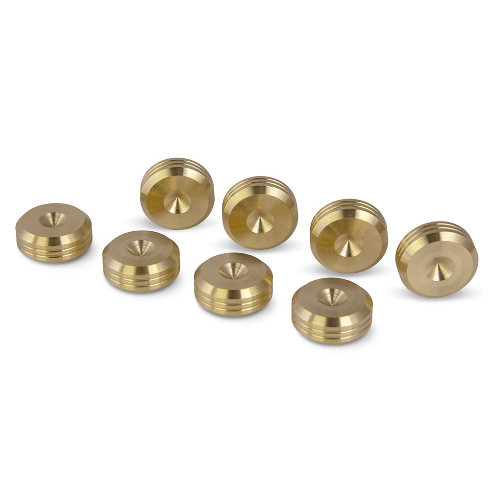 PrecisionGeek® Chamfered Speaker Spike Pads – Isolation Pads for HiFi Speakers, Subwoofers & Speaker Stands – Anti-Vibration (Ø20 mm – Brass – Pack of 8)