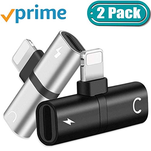 【2 Pack】 Headphone Adapter for iPhone X Adapter AUX Audio Jack Charge Adapter [Audio+Charge+Call+Volume Control ] Dual Earphone Cable Converter Compatible for iPhone X/7 Plus /8/8P Support All iOS