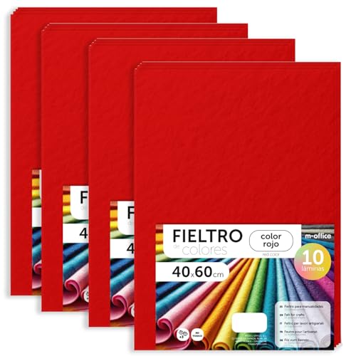 m-office Felt for Crafts, Coloured Felt, Soft and Flexible, Sewing Material, Patchwork Fabrics, Ideal for DIY Projects, Crafts or Decoration, 40 x 60 cm (Red, 40 Pcs)