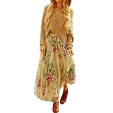 Women's Skirt,Neartime Chiffon Pleated Long Maxi Boho Dress Elastic Waist Skirts (M)