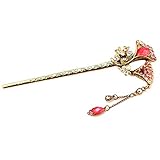 Voberry® Ancient Chinese Women's Lucky Totem Rhinestone Crystal Bead Antique Brass Hair Pin. (E)