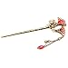 Voberry Ancient Chinese Women's Lucky Totem Rhinestone Crystal Bead Antique Brass Hair Pin. (E)