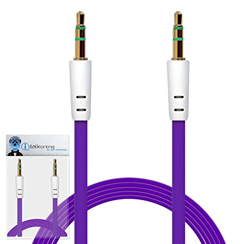 iTALKonline WileyFox Swift 2X Purple FLAT 3.5mm Male to Male Gold Plated Mini Jack to Jack AUX Auxiliary Stereo Connection Cable Lead Wire