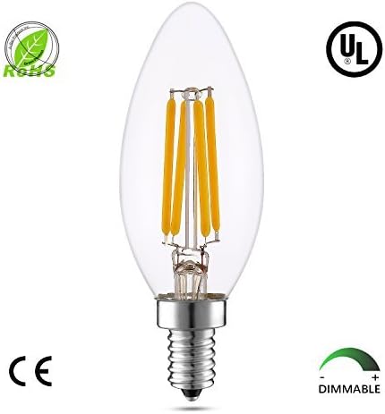 4W Dimmable LED Bulbs,Warm White 2700K, E12 Candelabra Base,for Home,Kitchen,Dining Room,Bedroom,Living Room,400 Lumens,Torpedo Shape,C35,Upgrade New,40W Equivalent,Pack of 1