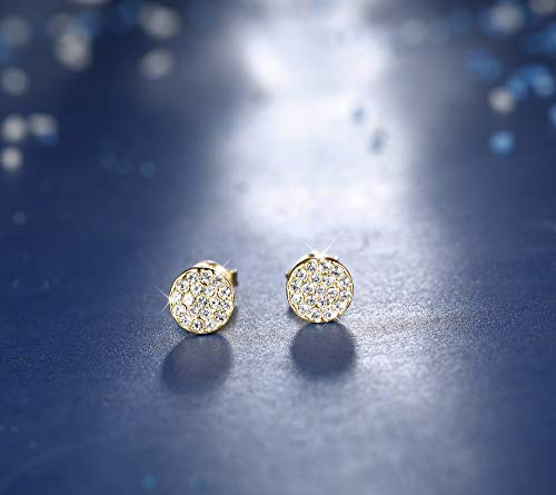 Sllaiss Mini Disc Pave Stud Earrings for Women Girls Made with Swarovski Crystals Minimalist Earrings With Gift Box Gold