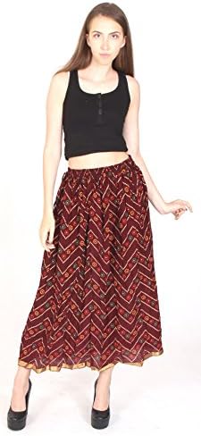 Exclusive Handcrafts Women's Boho Ruffled Multicolor Bandhej Tie & Dye Zari Border Long Skirt X1744