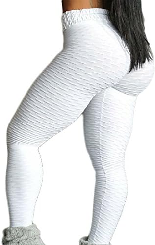Womens Sport Yoga Pants Stretchy Skinny High Waisted Ruched Butt Lifting Long Workout Leggings (M, White)