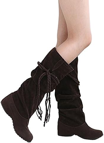 Wonshine Women's Fashion Slouchy Flat Boots Faux Suede Mid Calf Boots Coffee 9