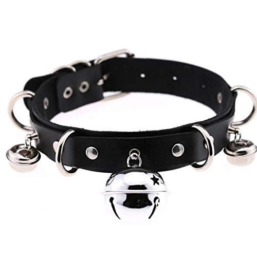 Pelle-Choker-Collare-di-Cuoio-Clavicola-Collana-Cintura-con-Bells-Jewelry