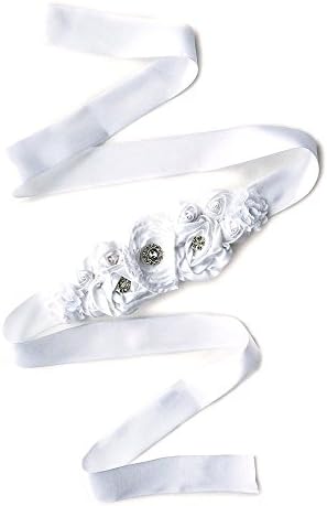 Flower Rhinestone Sash by Full Swoon (White)