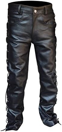 4Fit Men's Thick Soft Black Leather Side Laces Jeans Model Pant Waist Size 28" to 46"