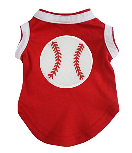 Petitebella Puppy Clothes Dog Dress Baseball Red White Cotton T-Shirt (Medium)