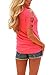 Women Summer V-Neck Cold Shoulder 3/4 Sleeve Side Ruched Tunic Shirt Top,Bright Pink,XL