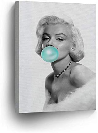 NATVVA Canvas Prints Modern Marilyn Monroe Chewing Gum Black and White Canvas Paintings Wall Art Painting Stretched Ready to Hang for Home Decoration with Black Wooden Frame