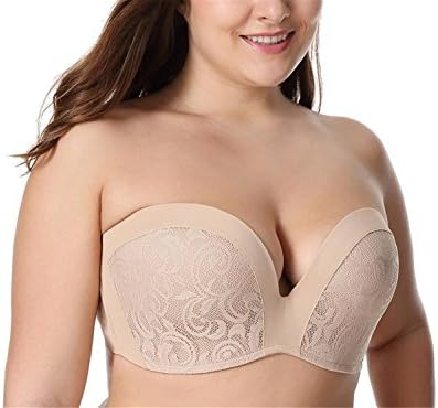Woodin Women'S Slightly Padded Push Up Great Support Lace Strapless Bra Beige03 40DD
