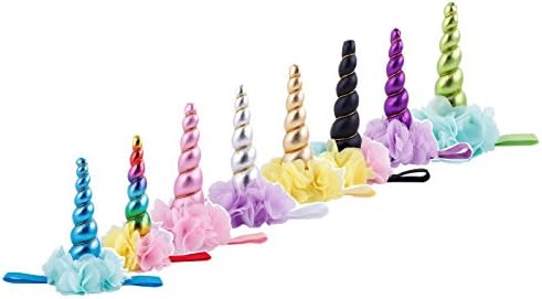 Unicorn Horn Glitter Elastic Headband Spiral Unicorn Horn cosplay Magical Unicorn Horn,Children's Party Supplies (T-dj-8-Flower)