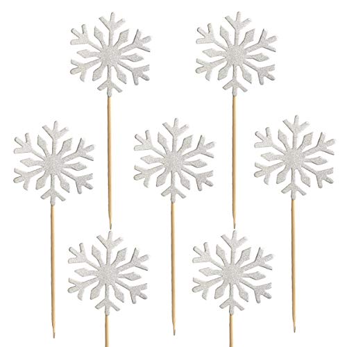Snowflake Cupcake Topper 60 PCS Glitter Cupcake Picks Cute Cake Toppers for Christmas Party/Frozen Themed Party/Wedding Party Decorations (Silver)