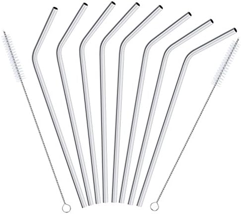 Stainless Steel Straws, Excgood Extra Long 10.5” Reusable Metal Drinking Straws For 30 oz &amp; 20 oz Yeti, RTIC or Ozark Trail Cups(0.16 inch Diameter 8 Bent + 2 Brushes)