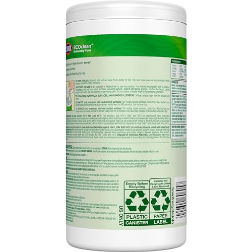 CLOROXPRO CLOROX ECOCLEAN DISINFECTING WIPES, MULTIPURPOSE 100% PLANT BASED CLEANING CLOTHS, ANTIBACTERIAL DISINFECTANT, SAFE FOR MULTI SURFACE USE, 75 COUNT