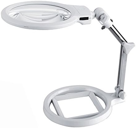 Desktop Magnifier Lamp with 2LED Light LED Magnifying Lamp Folding Magnifier Desktop Lamp 2X 6X Magnification-Jumbo 5.5 Inch Lens Adjustable Swivel Arm for Desk Table Task Craft or Work Bench