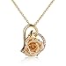 ZJchao 24K Women White Gold Rose Pendant Necklace Gift for Her Plated Rhinestone Heart Shaped Present for Christmas, Valentine's Day, Great Anniversary, Mother's Day, Birthday