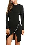 Zeagoo Women's Long Sleeve Zip Front Split Asymmetrical Bodycon Cocktail Party Pencil Dress