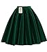 Omelas Women Short Pleated Flare Skater Full Skirt Satin Prom Party Skirts Dress, Medium, Dark Green