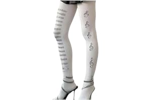 1 Pair Musical Note Pattern Tights Stockings for Women Asymmetrical Opaque Pantyhose Piano Keyboard Print Leggings