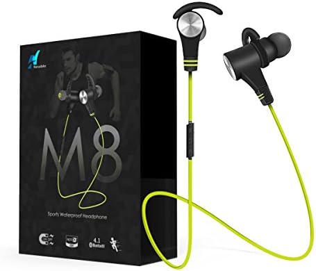 Bluetooth Headphones Wireless 4.1 In-Ear Sport Earbuds HD Stereo Bass Headsets with Mic Nasudake M8 Magnetic Switch Noise Cancelling Sweatproof Sports lightweight Earphones for iPhone iOS &amp; Android