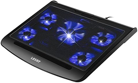 Laptop Cooling Fan Pad for 15.6 Inch Laptops with 2 USB Ports on Laptop Cooler 5 Quiet Fans (1 Large 140mm Fan at 1264 RPM and 4 Smaller Fans at 2630 RPM) Adjust the Speed as Your Wish Laptop Fans