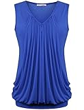 Messic Womens V Neck Sleeveless Pleated Front Tunic Top Blouse (X-Large, Dark Blue)