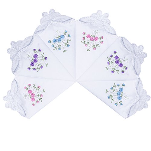 12 PCS Embroidery Butterfly Lace Hankies Cotton Floral Handkerchiefs Bulk for Women by Star Heaven (Style A)
