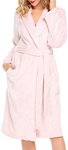 Zeagoo Women's Plush Soft Warm Fleece Bathrobe Robe Kimono for Winter,Pink,One Size