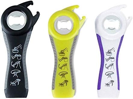 Multi-function Stainless Steel Personalized Jar Opener-(5 in 1) with 3 Pack,for Various of Kitchen Cans,Bottles,Beer and Soda and More(black grey+green grey+white purple).