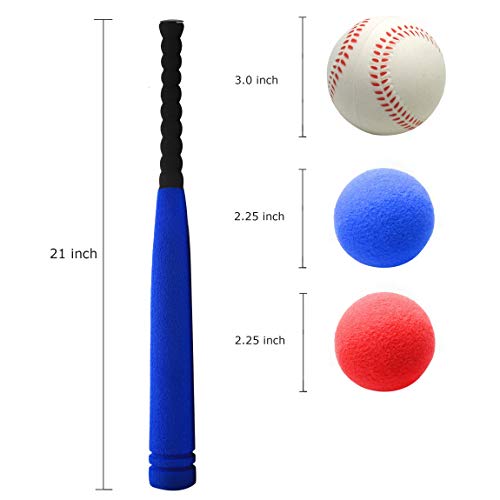 CeleMoon [3 Balls Included] Super Safe Kids Foam Baseball Bat Toys with 3 Balls for Children Age Over 3 yrs Old, Portable Carrying Bag Included, Blue
