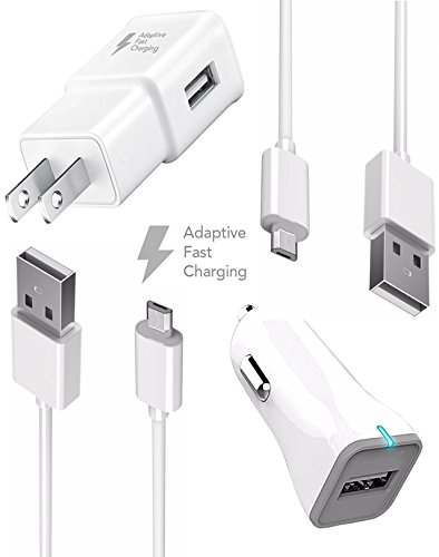 Galaxy S7 / S7 Edge / Note 5 / Galaxy S6 Fast Wall + Car Charger + 2 Micro USB Cable Charger set by Boxgear Compatible with Samsung Products Adaptive Fast Charging for UP to 50% Fast Charger!