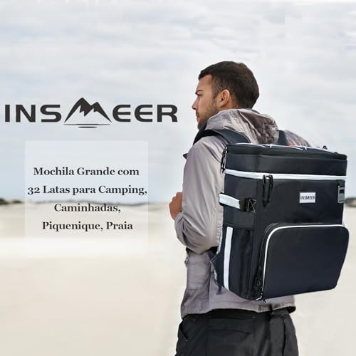 INSMEER Mochila térmica, refrigerador de praia isolado grande refrigerador de acampamento macio à prova de vazamento