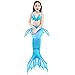 GALLDEALS 3pcs Swimmable Mermaid Tail for Kids Girls Princess Bikini Set Swimsuit Swimwear (No Monofin) (140cm(9-10Y), Turquoise Blue)