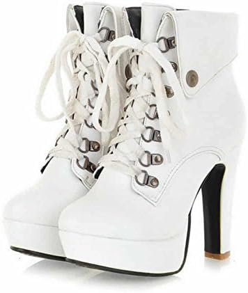 Boots For Women Platform Ankle High Heels Lace Up White 6