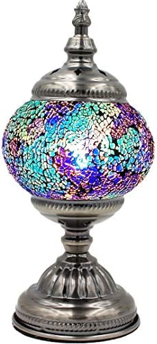 Mosaic Lamp, Stunning Handmade Turkish Moroccan Mosaic Glass Table Desk Bedside Lamp Light with Bronze Base (Multi-Colored 24)