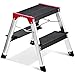 Delxo Lightweight Aluminum 2 Step Ladder RV Ladder Step Stool Folding Step Ladder with Anti-Slip Sturdy and Wide Pedal Ladder for Photography,Household and Painting 300lbs Capacity Black
