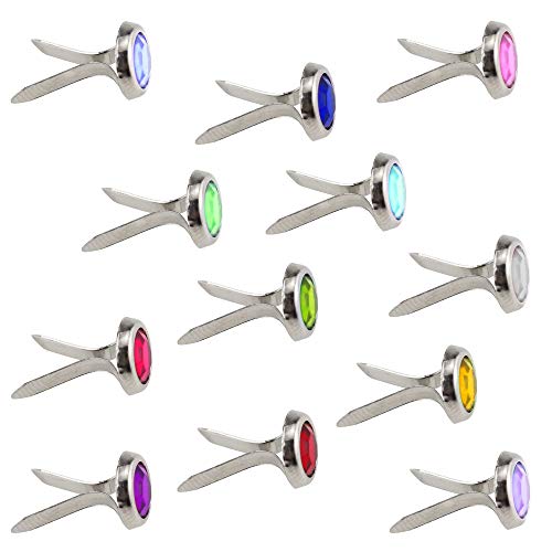Yexpress 200 Pieces 8 x 15mm Mixed Colors Rhinestone Mini Brads Round Paper Fasteners Brass Pastel Metal Brads for Scrapbooking Crafts DIY Paper