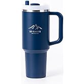 Le Glacier Lambert 40 oz Insulated Tumbler with Handle & Straw Lid – Stainless Steel Double-Wall Travel Mug for Hot & Cold Drinks, Large Reusable Cup for Office, Gym & Outdoor (Dark Blue)
