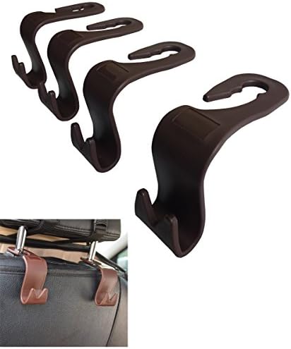 JOINTUP 4-Pack Universal Vehicle Car Back Seat Headrest Hanger Storage Holder Hooks (Coffee)