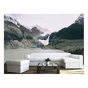 Snow Covered Mountain and River - Removable Wall Mural | Self-Adhesive Large Wallpaper - 66x96 inches