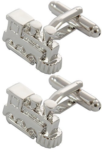 Cufflinks for Men + Presentation Box - Train Silver Colour - Steam Train - Brass Metal - Rail Railway Track Spotter Enthusiast Classic Bygone Era - One Pair