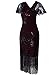 Vijiv Women's Vintage 1920s Dresses Gatsby with Sleeves Long Sequin Flapper Dress for Party Wedding Evening, Burgundy, X-Large