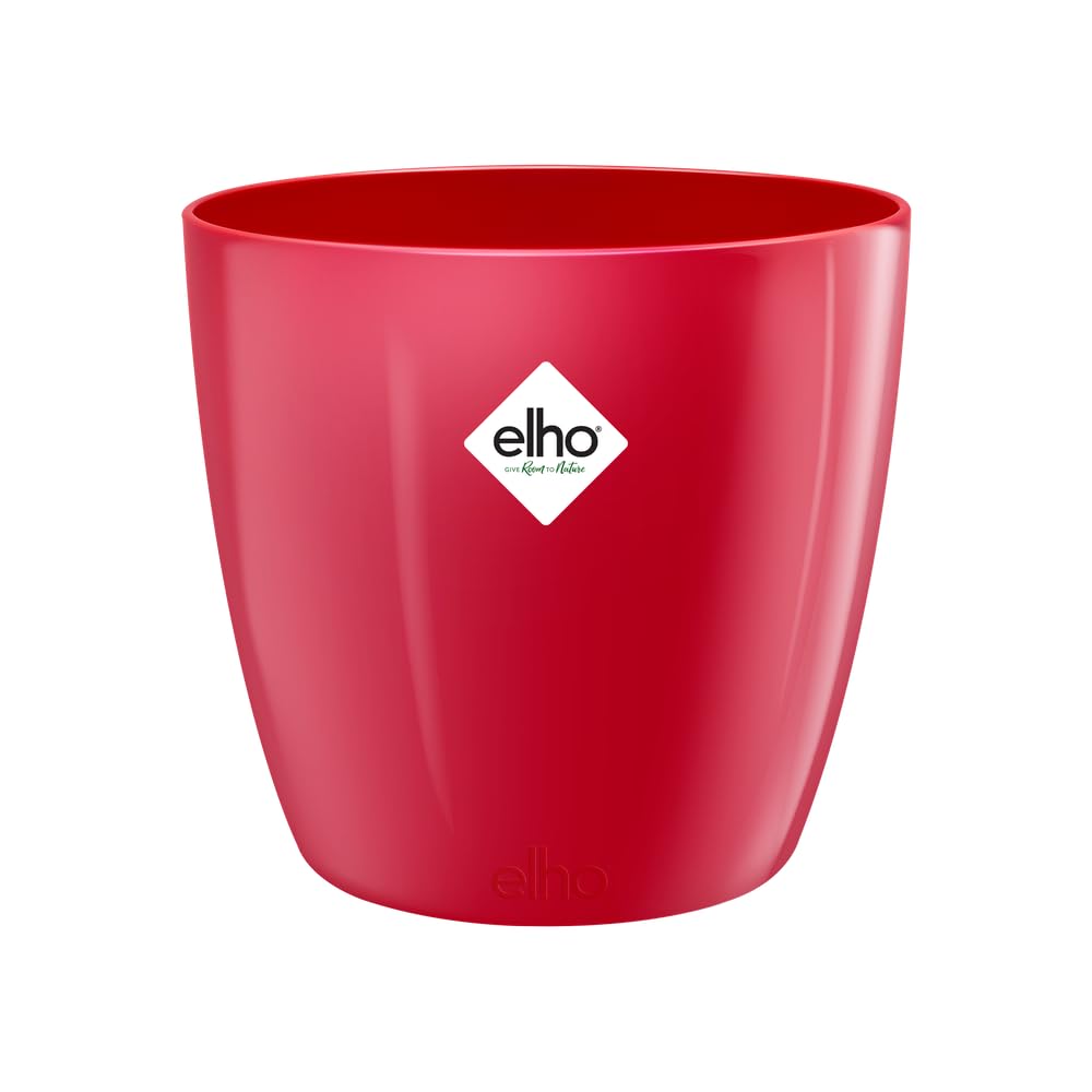 elho Brussels Diamond Round 20 - Flower Pot Indoor - 100% Recycled Plastic - Ø 20.0 x H 18.6 cm - Red/Lovely Red