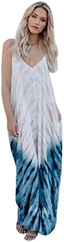 GONKOMA Womens Sundress Long Maxi Dress V-Neck Spaghetti Strap Boho Long Maxi Dresses Beach Sundress